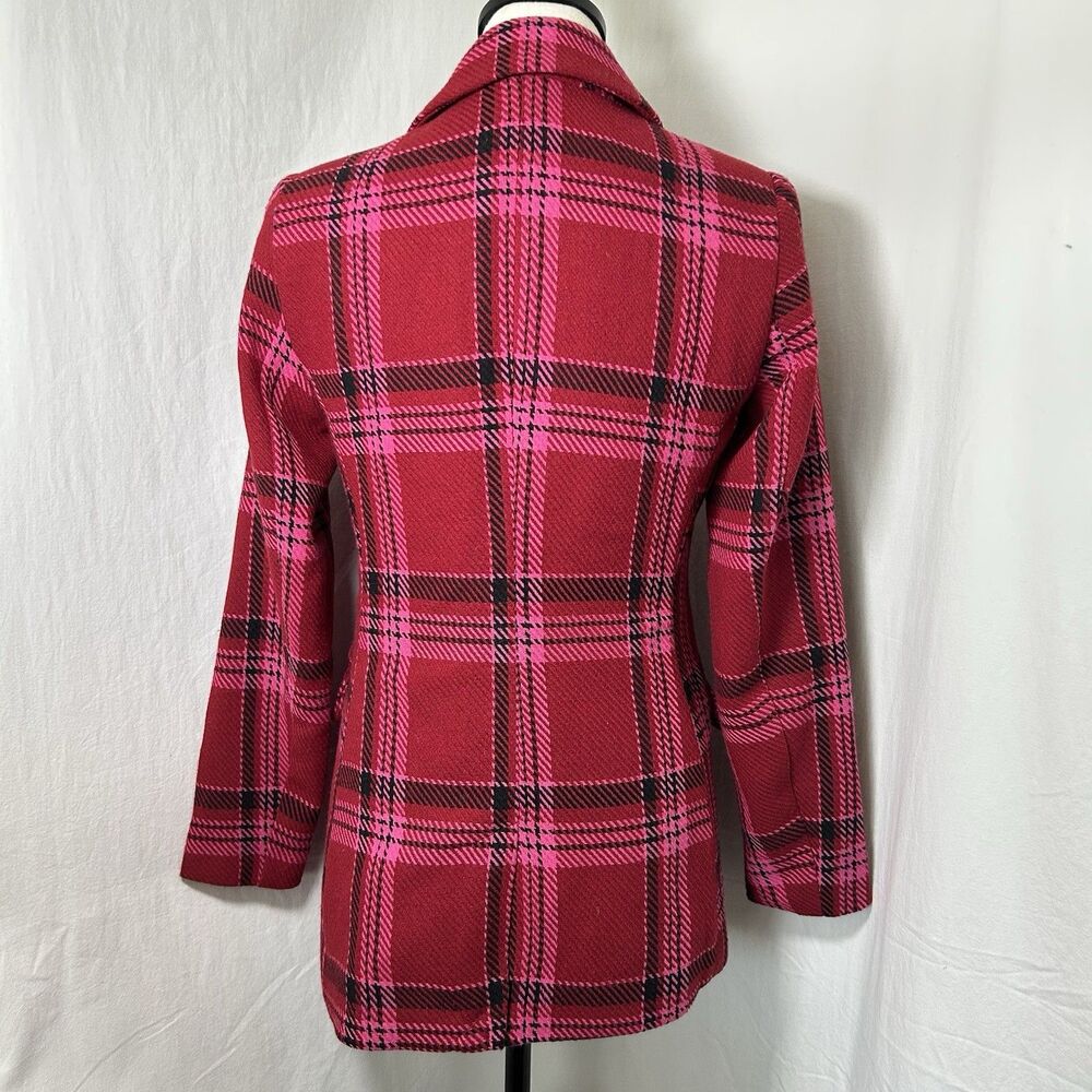 NINE WEST Red Pink Black Plaid Blazer Jacket Notch Collar Office Workwear XS - Picture 4 of 13